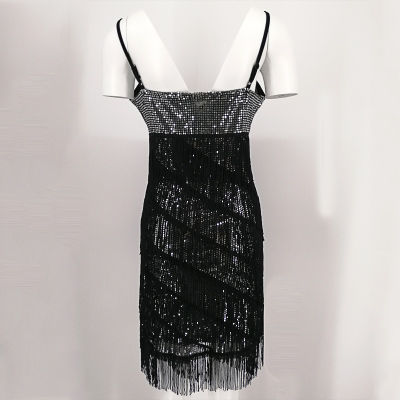 Stunning Stage Dance Costume Tiered Tassel V-Neck Fringe Dress 1920s Great Gatsby Dress Flapper Party Sequin Cami Dress