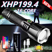 【เรือจากประเทศไทย】XHP199 ไฟฉายแรงสูง ไฟฉาย with 1*26650 battery 100000LM 16-core อลูมิเนียมอัลลอยด์ Super Most Powerful LED Flashlight ไฟฉายชาร์จได ไฟฉายเดินป่า 5 Modes Tactical Torch USB ไฟฉายแบบชาร์จไฟได้