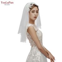 YouLaPan V28 Graceful 2 Layer Wedding Veils for Brides Short veil with Cut Edge Wedding Veils with Comb Wedding Collection Set Hair Accessories