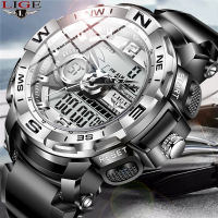 LIGE Sport Men Quartz Digital Watch Creative Diving Watches Men Waterproof Alarm Watch Dual Display Clock Relogio Masculino