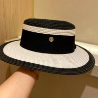 [hot]Summer Elegant Retro Women Flat Top Straw Hat Trip Caps Leisure Beach Sun Hats M Letter Breathable Flower Beach Hat