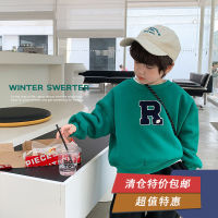 [Clearance Offer] Childrens Winter Double-Layer Fleece Letter Fake Two-Piece Sweatshirt For Boys And Girls Crewneck Top