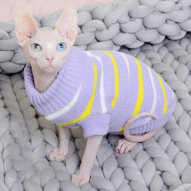 เสื้อฮู้ดเสื้อกันหนาวแบบถักเสื้อผ้าแมวสฟิงซ์สำหรับลูกสุนัขลูกแมวเครื่องแต่งกายสุนัขแมว