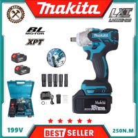 Makita ประแจไฟฟ้าไร้สาย แบต 2 ก้อน Brushless Electric Impact Wrench ประแจไฟฟ้า 2 แบตเตอรี่ลิเธียม 6200rpm 520 N.M ประแจไฟฟ้า Torque For