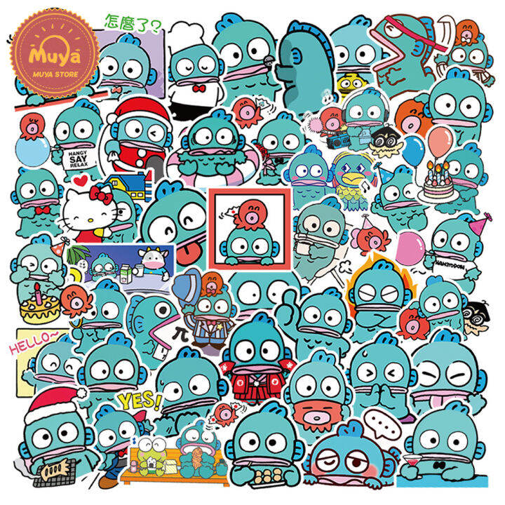 muya-50pcs-sanrio-hankyodon-stickers-waterproof-cartoon-vinyl-stickers-for-laptop