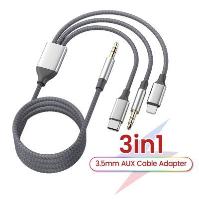 3.5mm/8Pin/Type C 3in1 3.5mm Jack Aux Cable For iPhone iPad Tablet Car Speaker Headphone Audio Adapter for Huawei Samsung Xiaomi
