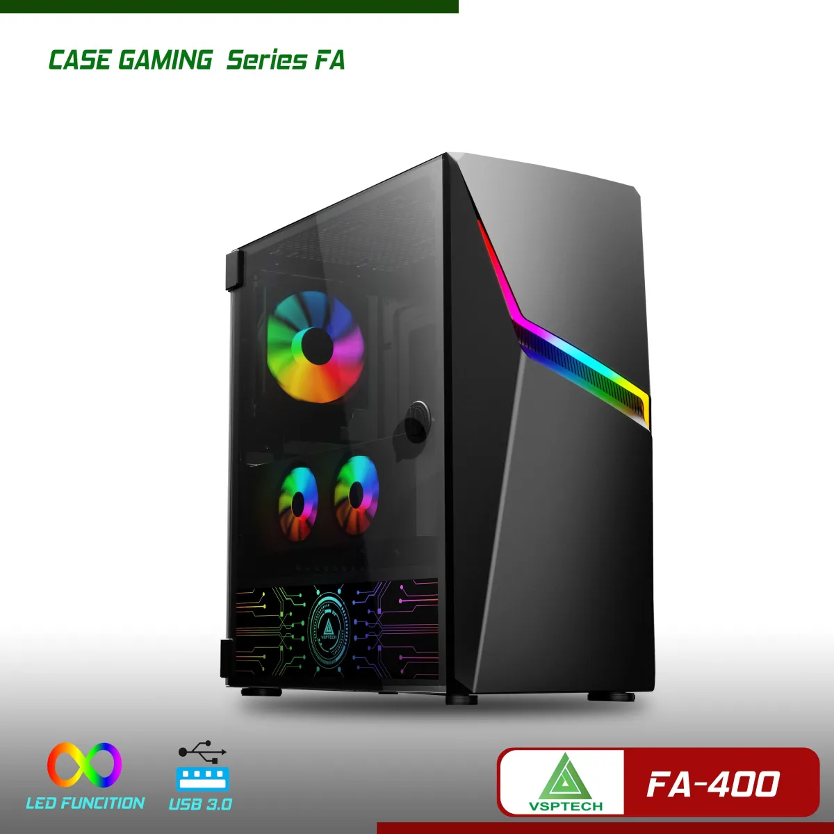 Case Pc Case Máy Tính Thùng Máy Vsp Fa-400 Gaming Có Sẵn Fan Và Dãi Led Rgb  | Lazada.Vn
