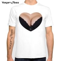 Breast Neckline Boobs Tits Sexy New Big Boobs Sexy Model Bra Heart T-Shirt Funny High Quality Men Heart Harajuku T-Shirt