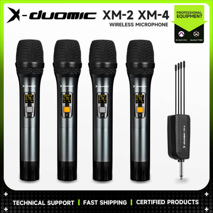 X Duomic Xm 2 Xm 4 ไมโครโฟนไร้สายระดับมืออาชีพ 4 ตัว ความถี่ลอย Uhf ตัวรับสัญญาณไร้สายแบบ