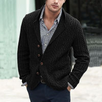 Vintage Crocheted ถัก Cardigans ผู้ชายฤดูใบไม้ร่วงฤดูหนาว Casual Lapel Single Breasted แขนยาว Slim เสื้อถักเสื้อกันหนาว Mens Coats