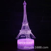 ❡✒ Disney Paris Tower White House Pyramid 3D Night Light Atmosphere Light Decoration LED Touch Remote Control Light USB Powered