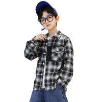 2022 Spring Autumn Boys Fashion Plaid Long Sleeve Cotton Shirt Kids Causal School Sport Shirt Tops Children Korean Clothes 5-14Y