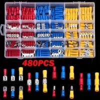 Box 480/300/280Pcs Assorted Spade Terminals Insulated Cable Connector Electrical Wire Crimp Butt Ring Fork Set Lugs Rolled Kit