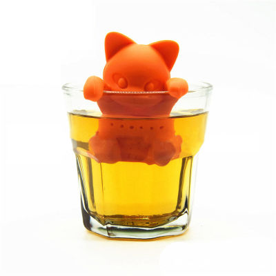 สีส้มชา Infuser กรองชาซิลิโคนกาน้ำชาอุปกรณ์นำมาใช้ใหม่ Teabags แมวรูปหลวมใบชาสมุนไพรเครื่องมือ