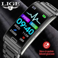 LIGE สมาร์ทวอท์ชผู้ชายสมาร์ทวอทช์วัดความดันโลหิต ECG ระดับน้ำตาลในเลือดแบบไม่รุกล้ำเพื่อสุขภาพสร้อยข้อมืออัจฉริยะวัดอุณหภูมิแบบสปอร์ตกันน้ำ