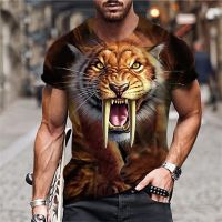 Mens new T-shirt spring and summer animal pattern T-shirt 2D printing tiger horse wild style round neck shirt oversized top