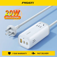 Pisen ที่ชาร์จ20W แบบ USB ตั้งโต๊ะ AC ชาร์จเร็ว3พอร์ตสำหรับ iPad Air iPhone 14 13 12 Pro Max Huawei Xiaomi