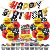 Hot Wheels บอลลูนขนาดเล็กแบนเนอร์เค้ก Topper ชุด Racing Party ตกแต่ง Happy Kids Boy Hot Wheels Racing วันเกิด Favor