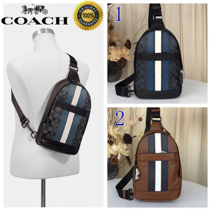 Coach Crossbody Bag Men Fashion Color-blocking Striped Chest Bag Breathable  Mesh Back Large Capacity Original 100% | Lazada PH