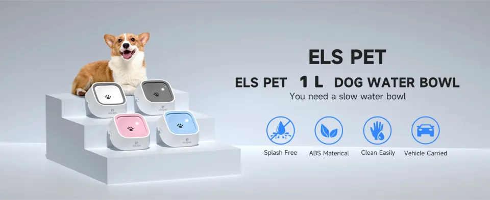 ELS PET Dog Bowl No Spill Pet Water Bowl No Drip Slow Water Feeder Cat Pet  Water Dispenser 35oz/1L Travel