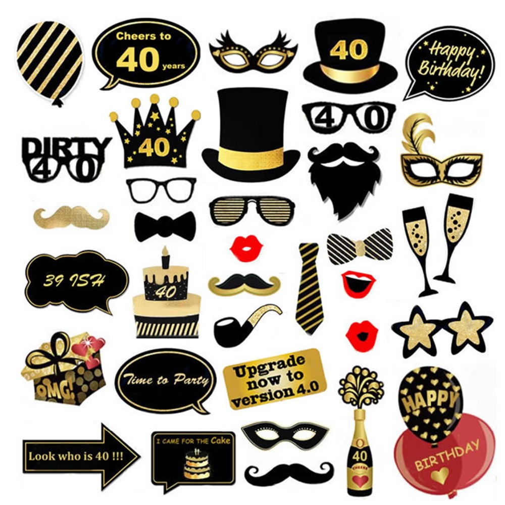 18/21st/30/40/50/60th 34PCS Birthday Party Photo Booth Props On Stick Selfie st 