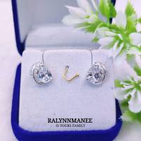 AE010 ต่างหูเพชรสวิส ( Cubic zirconia ) ตัวเรือนเงินแท้ 925 ชุบทองคำขาว