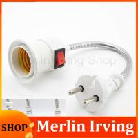 Merlin Irving Shop 110V-220V LED Lamp Base Holder Light Socket Bulb Power E27 Socket With Switch EU US Plug Energy Saving Lampada Table