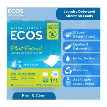 Ecos Plastic-Free Liquidless Laundry Detergent Squares, - Free & Clear