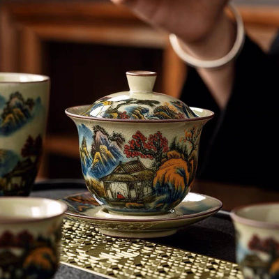 ชุดเปิด Deng S Gaiwan Tea Ceramic Tea Teaware Chawan Tea Landscape For Lily Tureen Cup Chinese Colorful Bowl Store