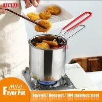 AIWILL Home 304 Stainless Steel MINI Fryer Pot Deep Pan Olecranon Type Diversion Port Pot Frying Pans for Camping Party Fries