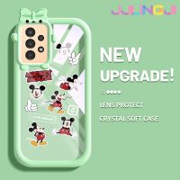 Jlingji เคสปลอกสำหรับ Samsung A13 5G A04s การ์ตูน Mickey Mouse เคสรูปโบว์ลายสัตว์ประหลาดน้อยกันกระแทกทนทานต่อการขีดข่วนเคสเคสโทรศัพท์โปร่งใสเลนส์กล้องถ่ายรูปซิลิกาเจล TPU