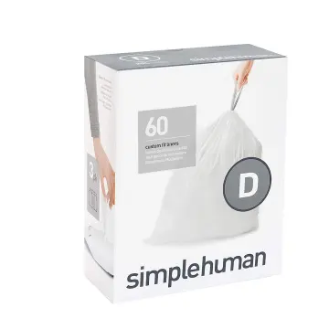 SIMPLE HUMAN Custom Fit Trash Bags Code Q Can Liners Refill Size White 60  Count