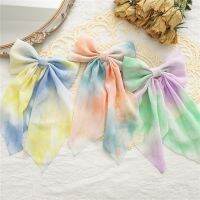 9PC/lot Tie dye bowknot hair clip gradient rainbow fabric bow spring clips summer series wholesale