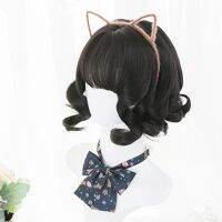 Lolita 30cm Black Curly Anime Heat Resistant Cosplay Women Fancy Daily Bangs Synthetic Wig + Cap H762347 Gift ของขวัญ ของขวัญ