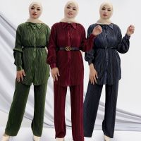 Abaya ชุดเสื้อและกางเกงด้านบนมุสลิมสำหรับสตรีมุสลิมเสื้อผ้าอิสลามปากีสถานสำหรับชุดฮิญาบดูไบ2ชิ้น