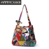 Annmouler Brand Women Shoulder Bag Cotton Fabric Handbags Adjustable Patchwork Hippie Bag Large Capacity Hobo Gypsy Purse