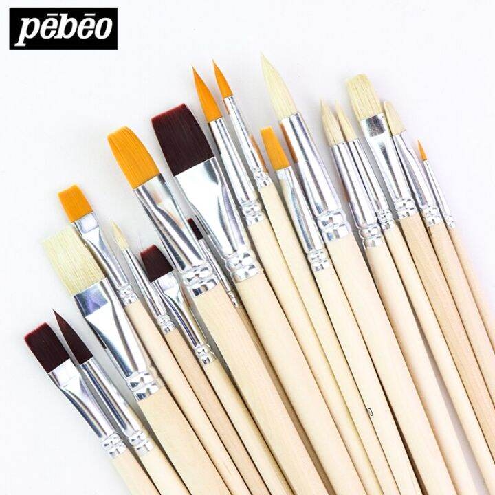 pebeo-wood-color-long-pole-nylon-bristles-brush-4-8pcs-watercolor-gouache-acrylic-oil-painting-brushes-students-art-supplies