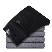 Winter Jeans Men Black Blue Stretch Thick Velvet Pants Warm Denim Casual Fleece Trousers Male Plus Size