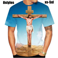 2023 newSummer Hot Sale Christ Jesus 3D Printed T Shirt God Vintage Religion Cross Short-sleeved Round Neck Mens Tops