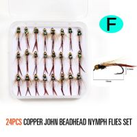 Bimoo 24ชิ้น/กล่อง Beadhead Scud Copper John Epoxy Midge Buzzer เพอร์ดิกอนจิ๊กปลาเทราท์ปลากะพงแซลมอนเหยื่อเหยื่อล่อปลา