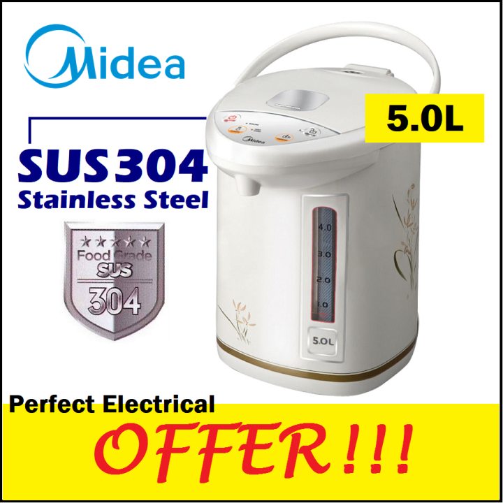 Midea 5l Electric Thermo Pot Mtp 7055t Sus304 Stainless Steel Water Boiler With Keep Warm 3038