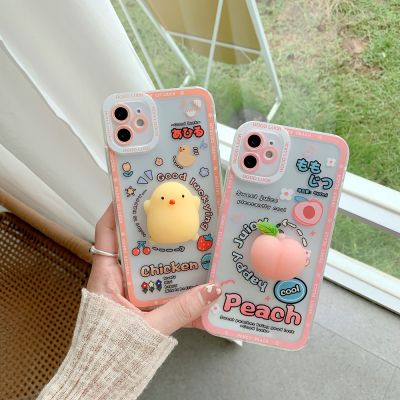 3D Cute Carton Chicken Straight Edge Phone Case For iPhone 11 12 Pro Max XR XS X 7 8 Plus Squishy Soft Cover For iPhone 13 Pro