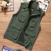 Fuguiniao ชายเสื้อกั๊กฝ้าย Casual Waistcoat สำหรับพ่อ M-4XL