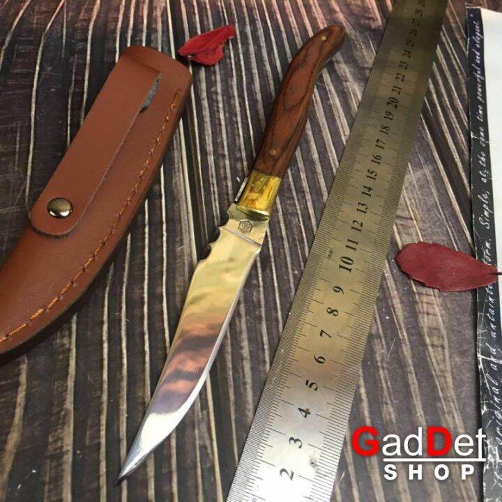 มีดตรง-wilderness-knife-22-5cm-ด้ามไม้แท้-พร้อมซองหนัง-สแตนเลส-มีดพกพา-เดินป่า-แคมป์ปิ้ง-ทำครัว