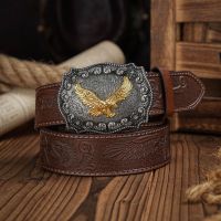 【jw】∏  Cintos de couro ocidental cowboy estampa águia cinto floral gravado para homens