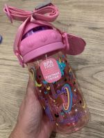 กระติกน้ำ หลอดดูด มีสาย เล็ก 400มล. Smiggle Bottle Strap-un n down - pink