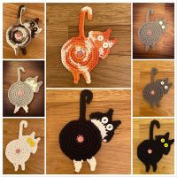 1pc 10x15cm Cat Butt Coasters Handmade Crochet Cat Butt Heat-Resistant Absorbent Cup Mat Kitty Butt Coaster for Cat Lover Gifts