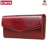 KAVIS Clutch Clamp Money Bag Card Holders Handy Perse Portomonee High Capacity Genuine Leather Wallet Female Coin Purse Women