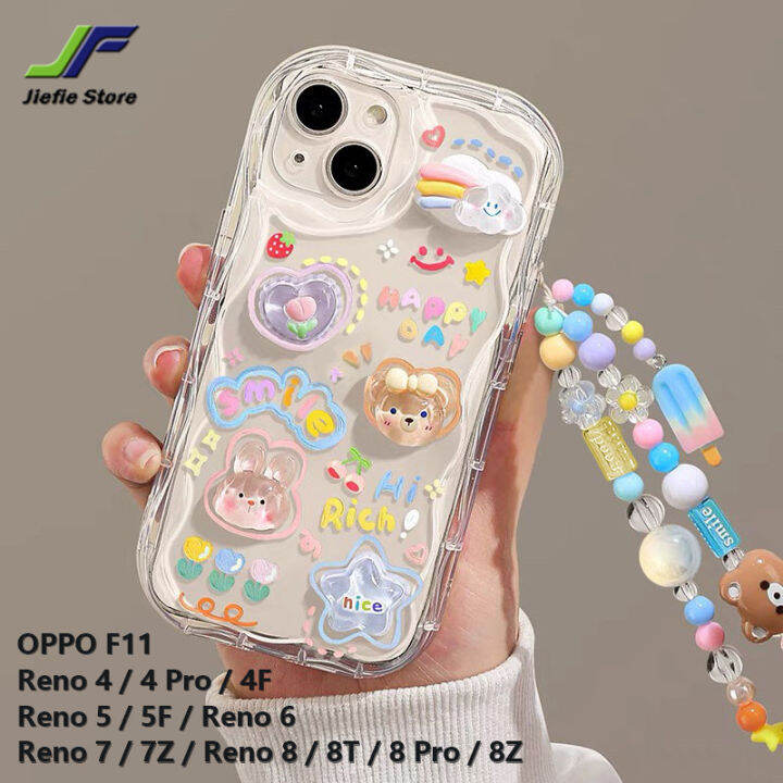 เคสเคส-diy-สร้อยข้อมือโปร่งใสลายกระต่ายดาวหมี3d-สวยงามเหมาะสำหรับ-oppo-f11-reno-4-4-pro-4f-reno-5-5f-reno-6-reno-7-7z-reno-8t-8โปร-8z