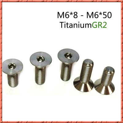 สกรูหัวแบนไทเทเนียมแท้ M6 * L สำหรับ Din7991 50ชิ้น/ล็อต,GR2สกรูไทเทเนียมอัลลอยด์ M6 * 8/10/12/16-35/40/45/50